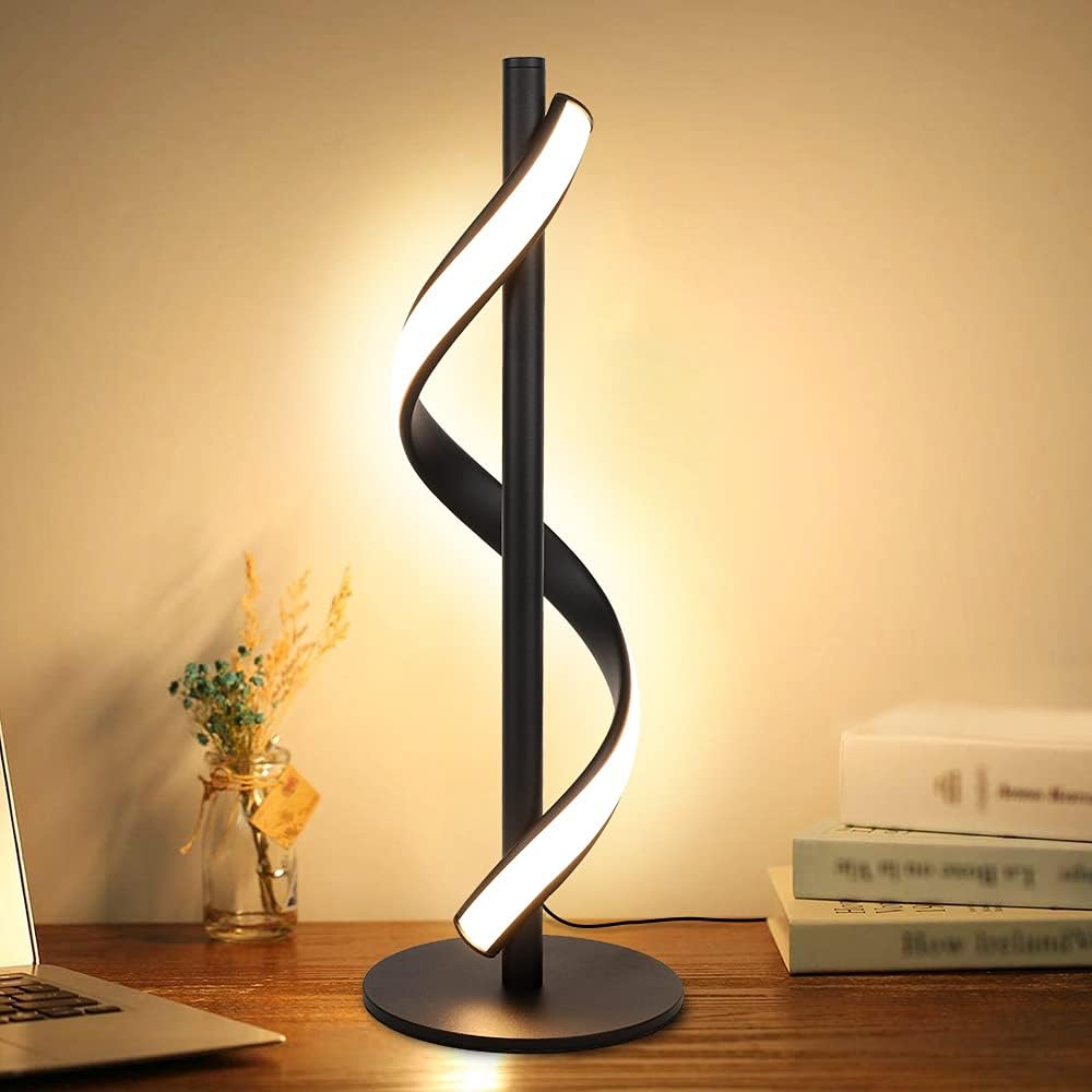 Depuley Spiral Table Lamp,10W Stable Bedside Lamps, Modern Minimalist Design Reading Light Eye - Caring, Curved Art Decorative Table Lamps for Living Room,Bedroom,Office,Warm White - Amazing Gadgets Outlet