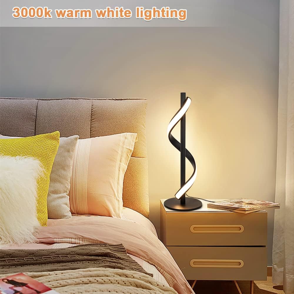 Depuley Spiral Table Lamp,10W Stable Bedside Lamps, Modern Minimalist Design Reading Light Eye - Caring, Curved Art Decorative Table Lamps for Living Room,Bedroom,Office,Warm White - Amazing Gadgets Outlet