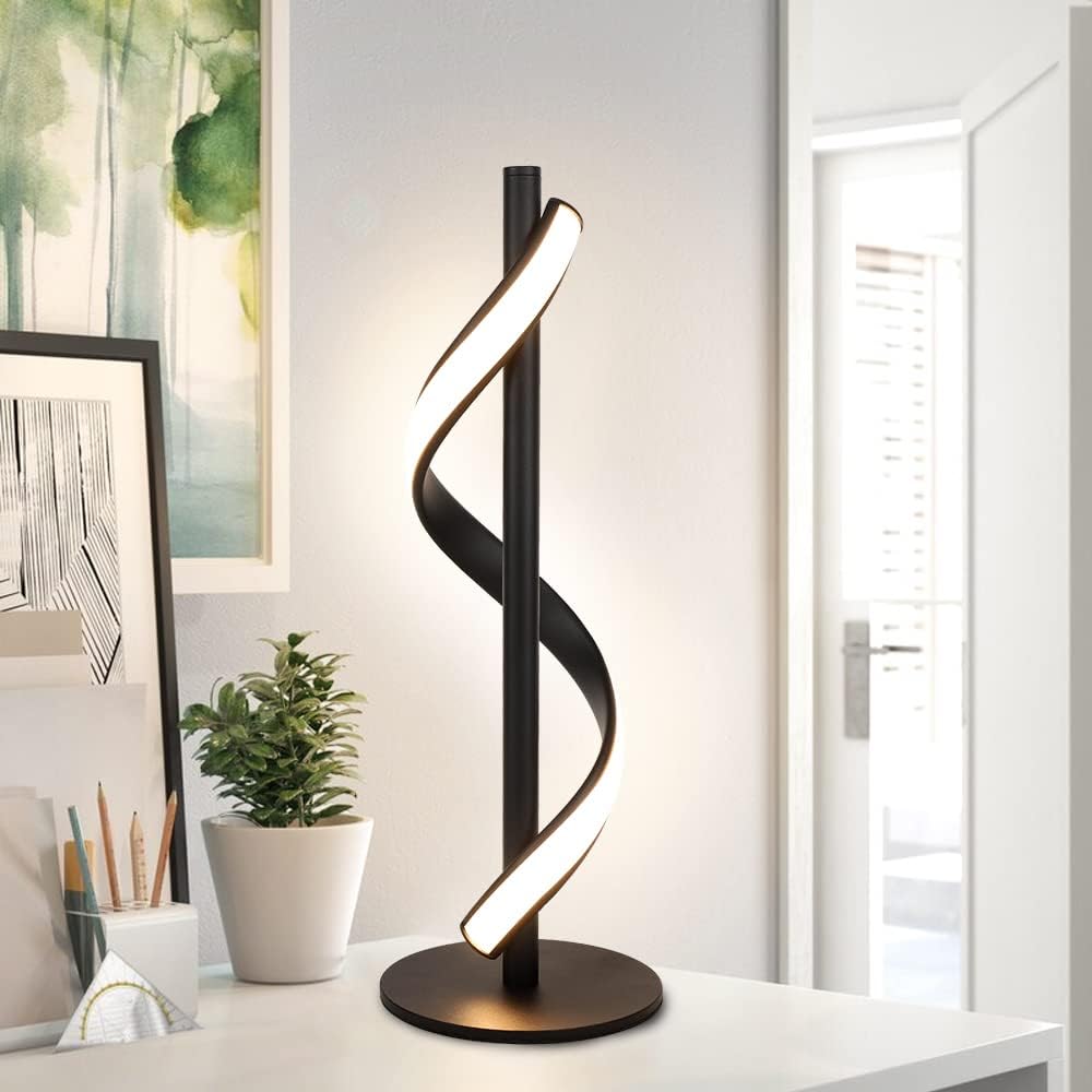 Depuley Spiral Table Lamp,10W Stable Bedside Lamps, Modern Minimalist Design Reading Light Eye - Caring, Curved Art Decorative Table Lamps for Living Room,Bedroom,Office,Warm White - Amazing Gadgets Outlet