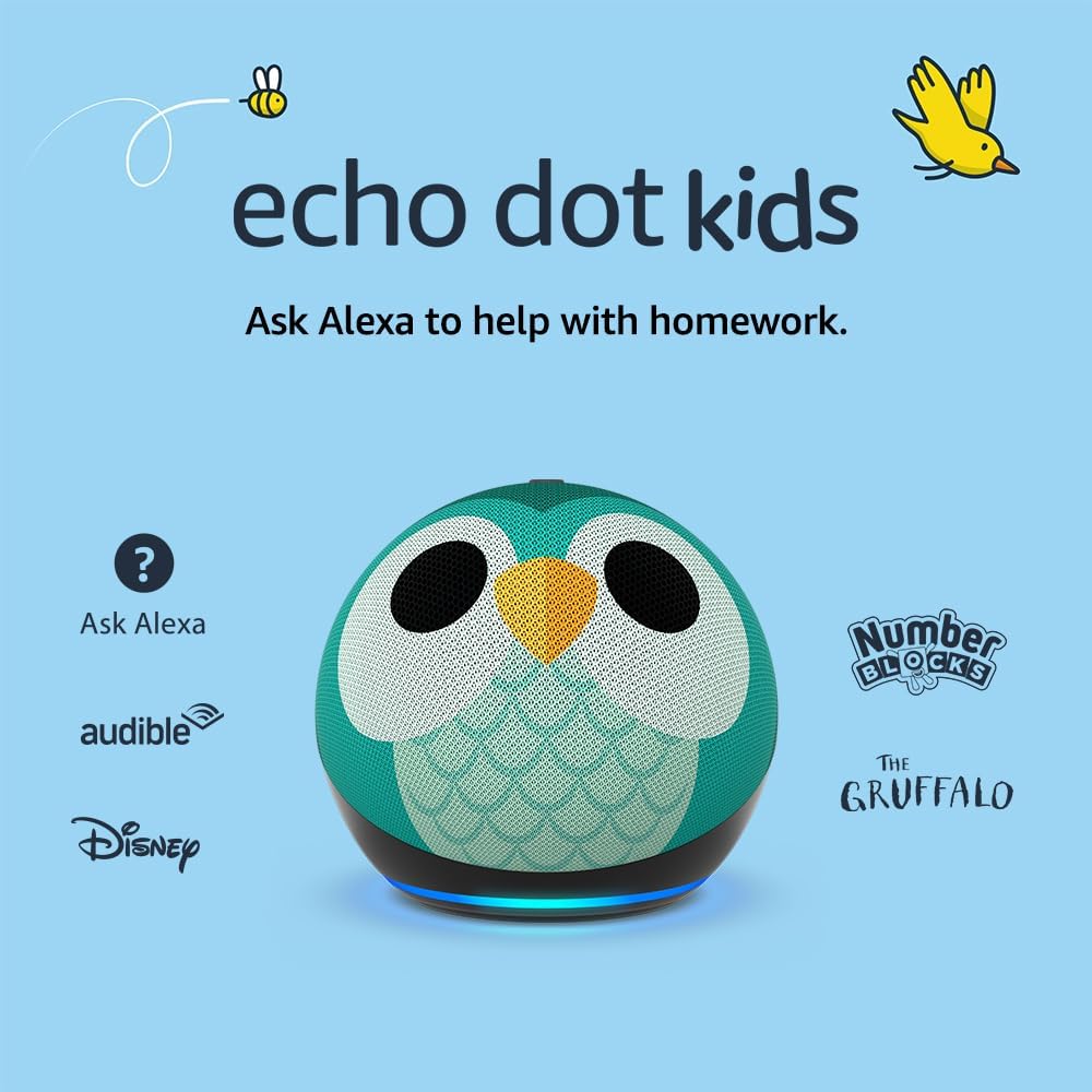 Echo Dot Kids (5th generation, 2022 release) | Wi - Fi and Bluetooth smart speaker with Alexa | Designed for kids, with parental controls | Owl - Amazing Gadgets Outlet