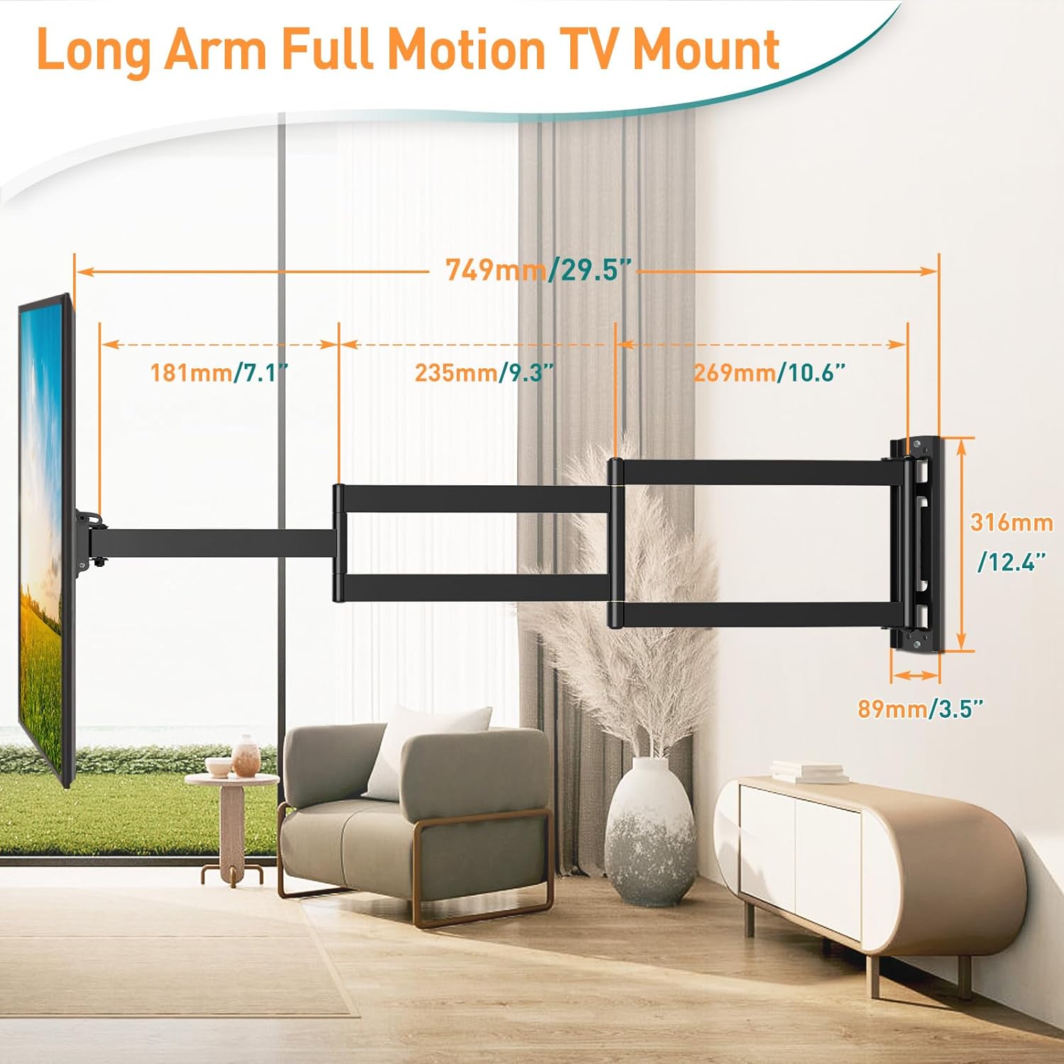 ELIVED Long Arm TV Wall Bracket, Corner TV Mount for Most 26 - 60inch TVs with 749mm Extension Arm, Full Motion Wall Mount for TVs with Max.VESA 400x400mm up to 35KG, Swivel and Tilt TV Bracket EV3017   Import  Single ASIN  Import  Multiple ASIN ×P - Amazing Gadgets Outlet