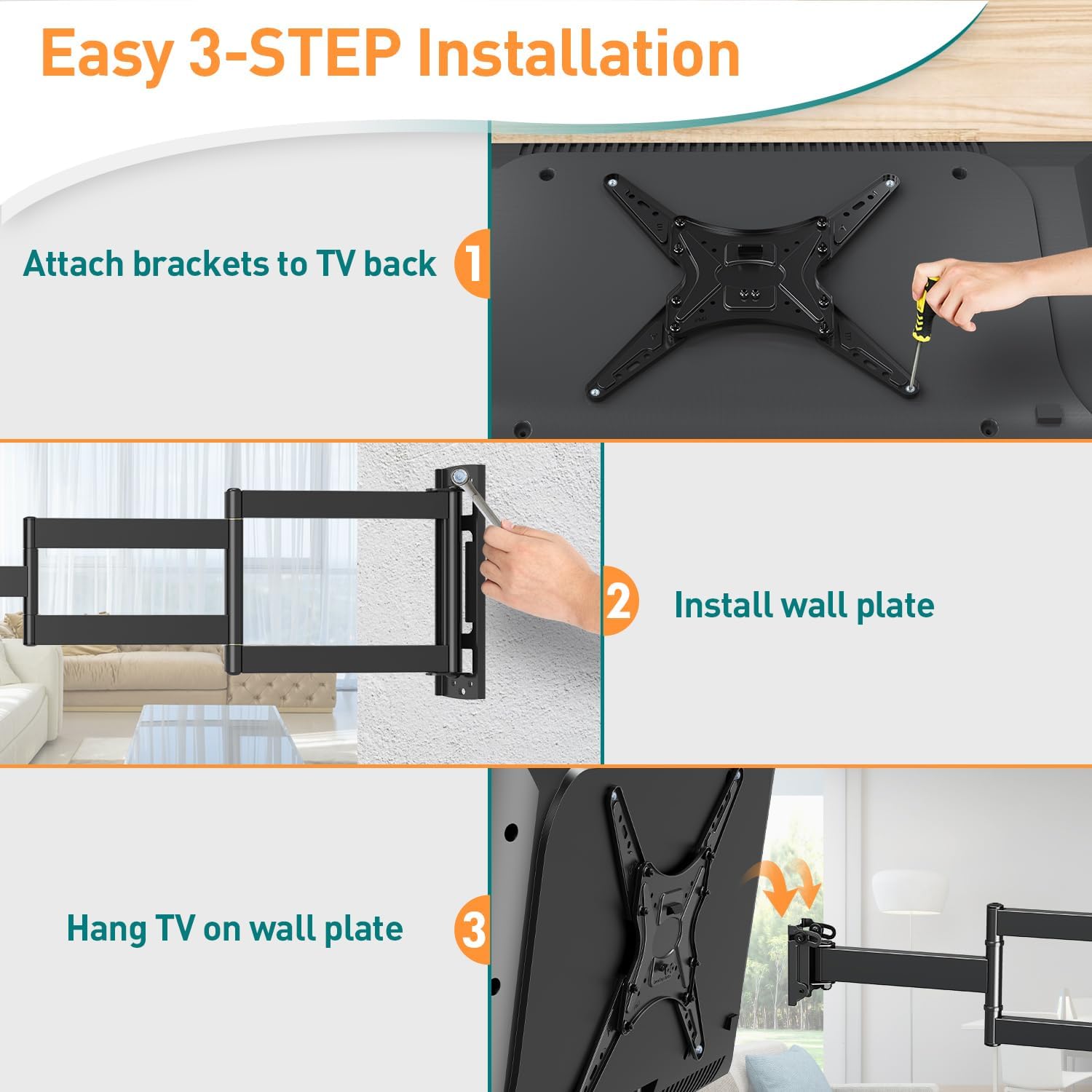 ELIVED Long Arm TV Wall Bracket, Corner TV Mount for Most 26 - 60inch TVs with 749mm Extension Arm, Full Motion Wall Mount for TVs with Max.VESA 400x400mm up to 35KG, Swivel and Tilt TV Bracket EV3017   Import  Single ASIN  Import  Multiple ASIN ×P - Amazing Gadgets Outlet