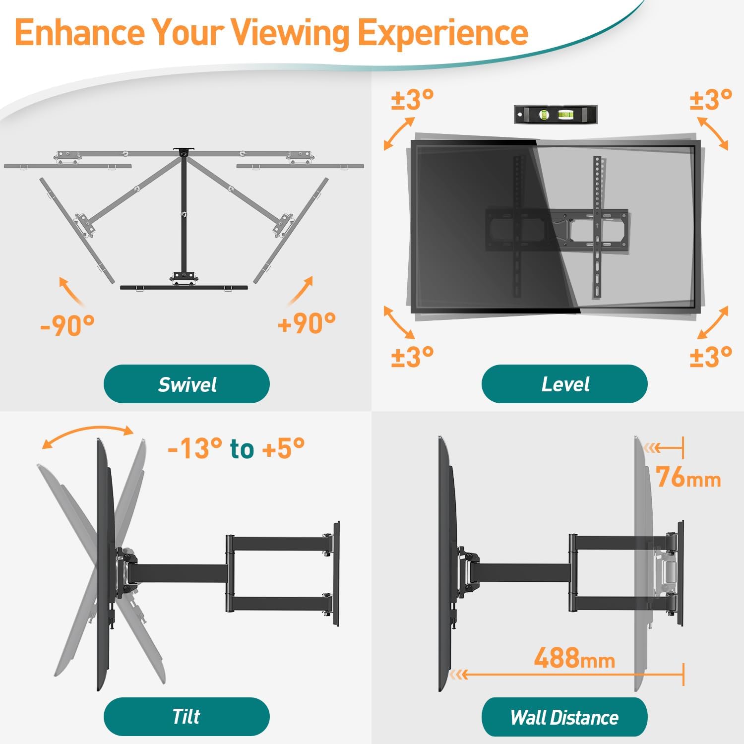 ELIVED Tilt and Swivel TV Bracket for Most 26 - 60 Inch LCD, LED, OLED Flat or Curved TVs with Max. VESA 400x400mm up to 40KG, Corner TV Wall Bracket EV011   Import  Single ASIN  Import  Multiple ASIN ×Product customization General Descrip - Amazing Gadgets Outlet