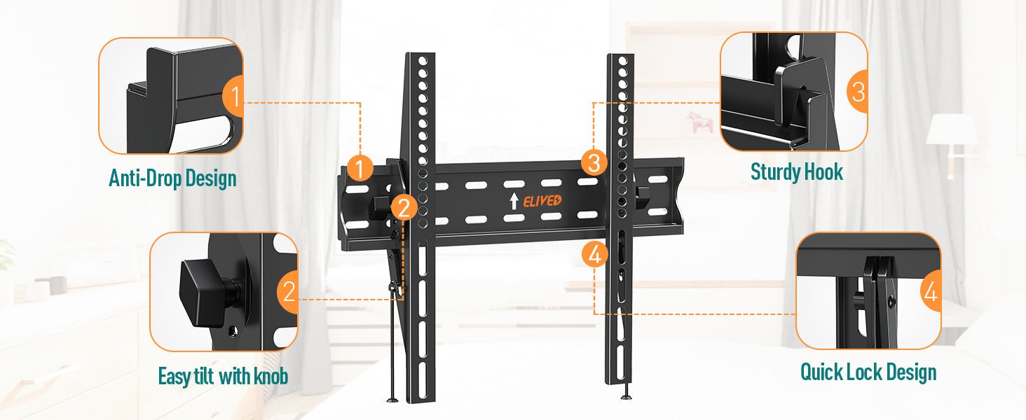 ELIVED Tilt TV Wall Bracket, Ultra Slim TV Mount for Most of 26 - 60 inch Flat or Curved LCD, LED, OLED TVs with VESA 75x75mm - 400x400mm up to 45KG, Tool - free Adjustable Tilting TV Bracket EV007   Import  Single ASIN  Import  Multiple ASIN ×Product - Amazing Gadgets Outlet