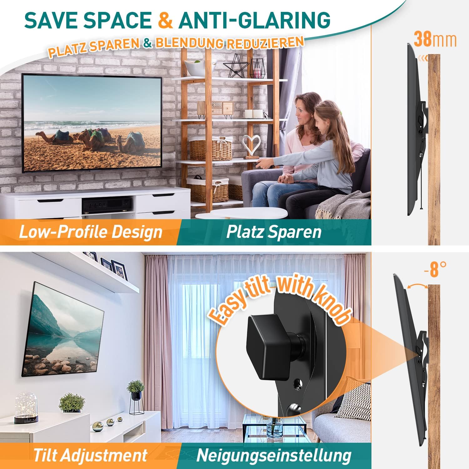 ELIVED Tilt TV Wall Bracket, Ultra Slim TV Mount for Most of 26 - 60 inch Flat or Curved LCD, LED, OLED TVs with VESA 75x75mm - 400x400mm up to 45KG, Tool - free Adjustable Tilting TV Bracket EV007   Import  Single ASIN  Import  Multiple ASIN ×Product - Amazing Gadgets Outlet