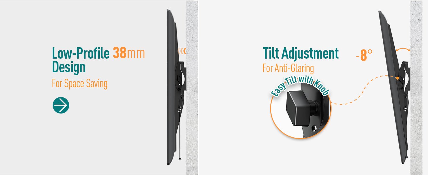 ELIVED Tilt TV Wall Bracket, Ultra Slim TV Mount for Most of 26 - 60 inch Flat or Curved LCD, LED, OLED TVs with VESA 75x75mm - 400x400mm up to 45KG, Tool - free Adjustable Tilting TV Bracket EV007   Import  Single ASIN  Import  Multiple ASIN ×Product - Amazing Gadgets Outlet