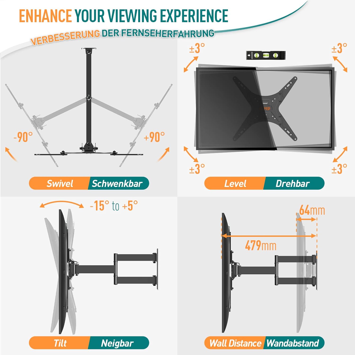 ELIVED TV Wall Bracket for Most 26 - 60 inch TVs, Tilt and Swivel Wall Mount for Flat or Curved TVs with VESA 100x100 - 400x400mm up to 40KG, Full Motion Corner TV Bracket with Articulating Arm EV009   Import  Single ASIN  Import  Multiple ASIN ×Prod - Amazing Gadgets Outlet