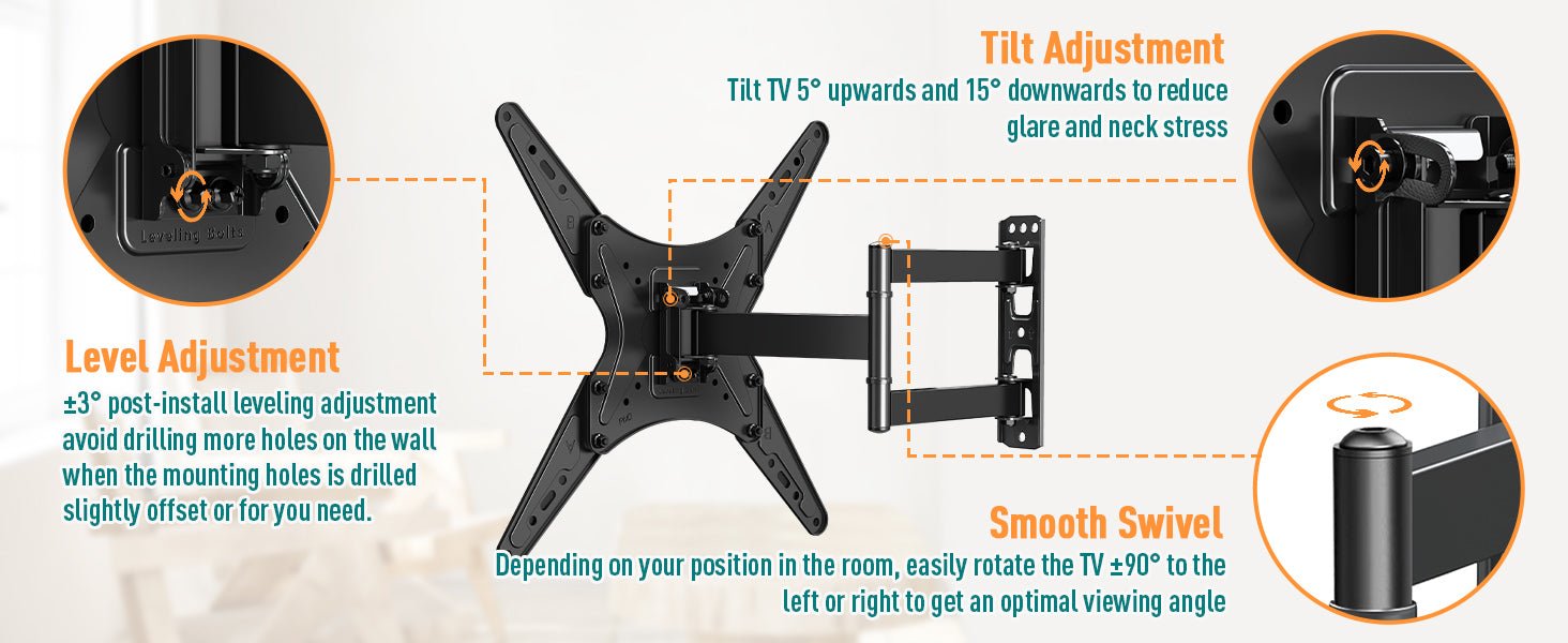 ELIVED TV Wall Bracket for Most 26 - 60 inch TVs, Tilt and Swivel Wall Mount for Flat or Curved TVs with VESA 100x100 - 400x400mm up to 40KG, Full Motion Corner TV Bracket with Articulating Arm EV009   Import  Single ASIN  Import  Multiple ASIN ×Prod - Amazing Gadgets Outlet