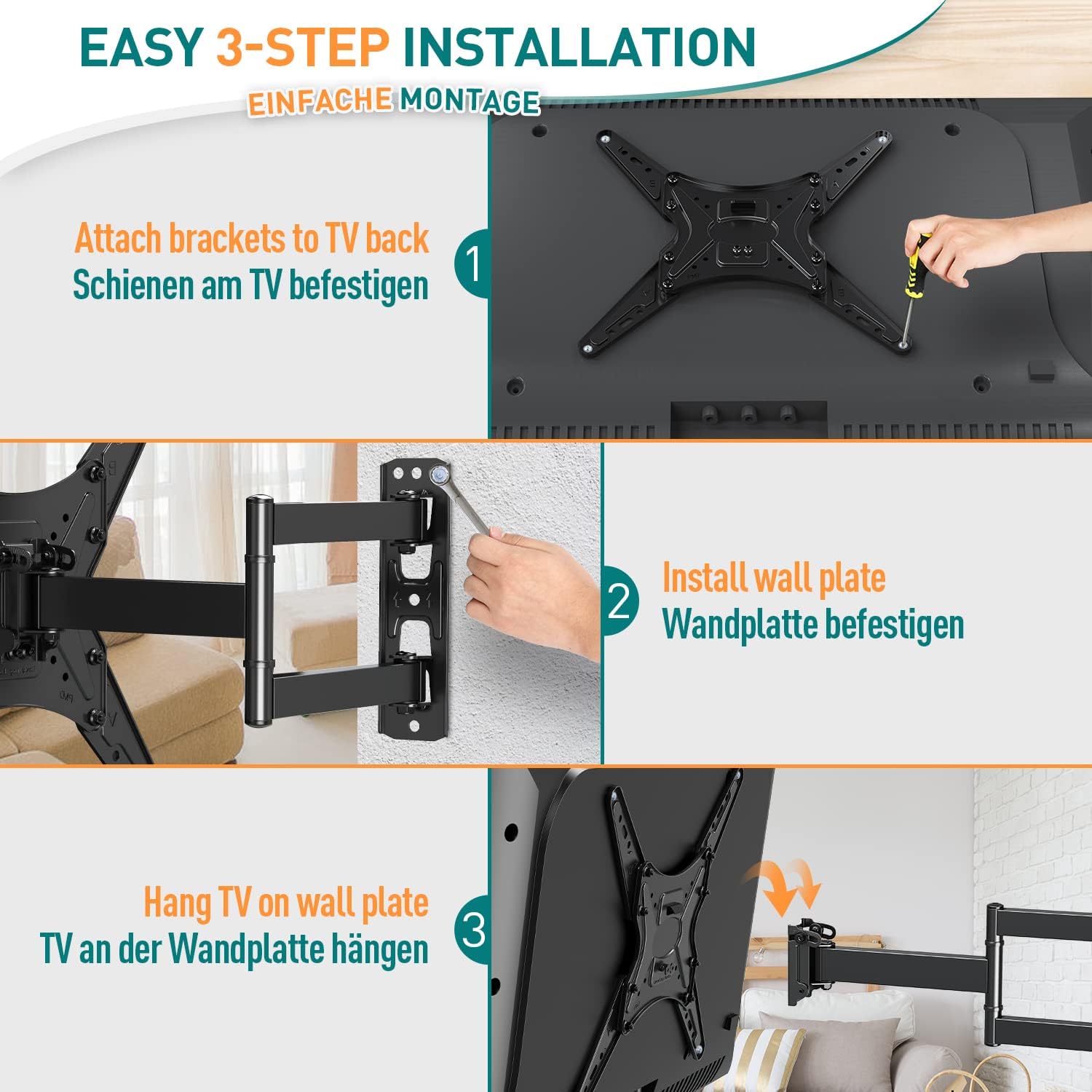 ELIVED TV Wall Bracket for Most 26 - 60 inch TVs, Tilt and Swivel Wall Mount for Flat or Curved TVs with VESA 100x100 - 400x400mm up to 40KG, Full Motion Corner TV Bracket with Articulating Arm EV009   Import  Single ASIN  Import  Multiple ASIN ×Prod - Amazing Gadgets Outlet