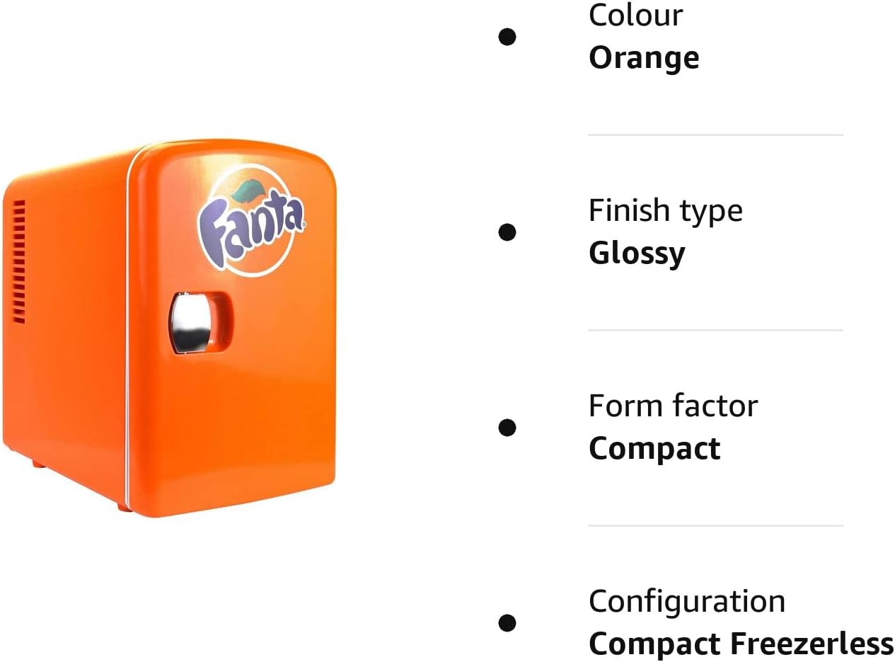 Fanta Mini Fridge For Bedrooms 4L Small Fridge 6 Can Table Top Fridge Quiet Mini Fridges For Skincare Food Drinks Kids Home Car & Travel 12v Portable Cooler Warmer Refrigerator by Coca - Cola, Orange   Import  Single ASIN  Import  Multiple ASIN ×Pr - Amazing Gadgets Outlet