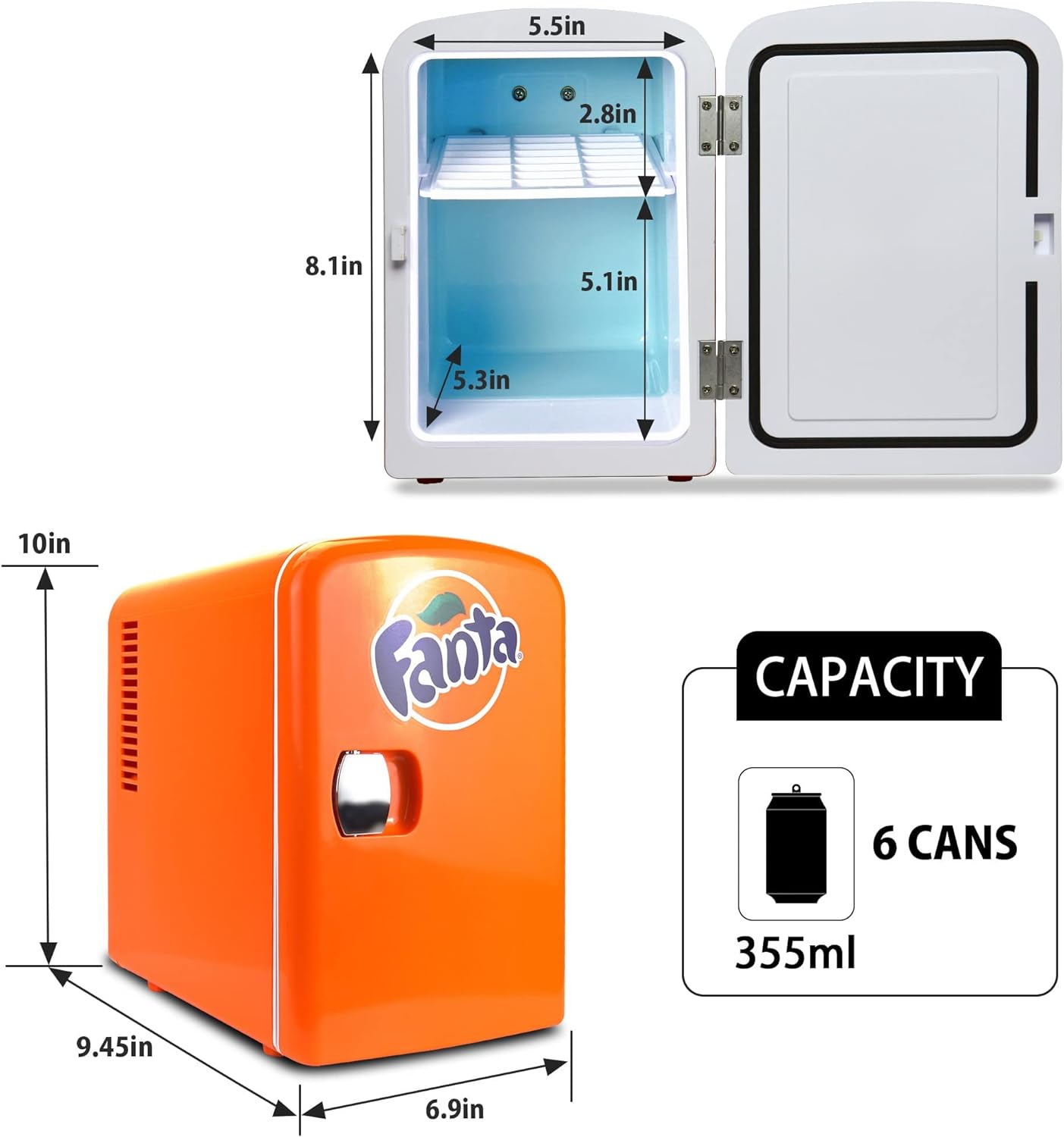 Fanta Mini Fridge For Bedrooms 4L Small Fridge 6 Can Table Top Fridge Quiet Mini Fridges For Skincare Food Drinks Kids Home Car & Travel 12v Portable Cooler Warmer Refrigerator by Coca - Cola, Orange   Import  Single ASIN  Import  Multiple ASIN ×Pr - Amazing Gadgets Outlet