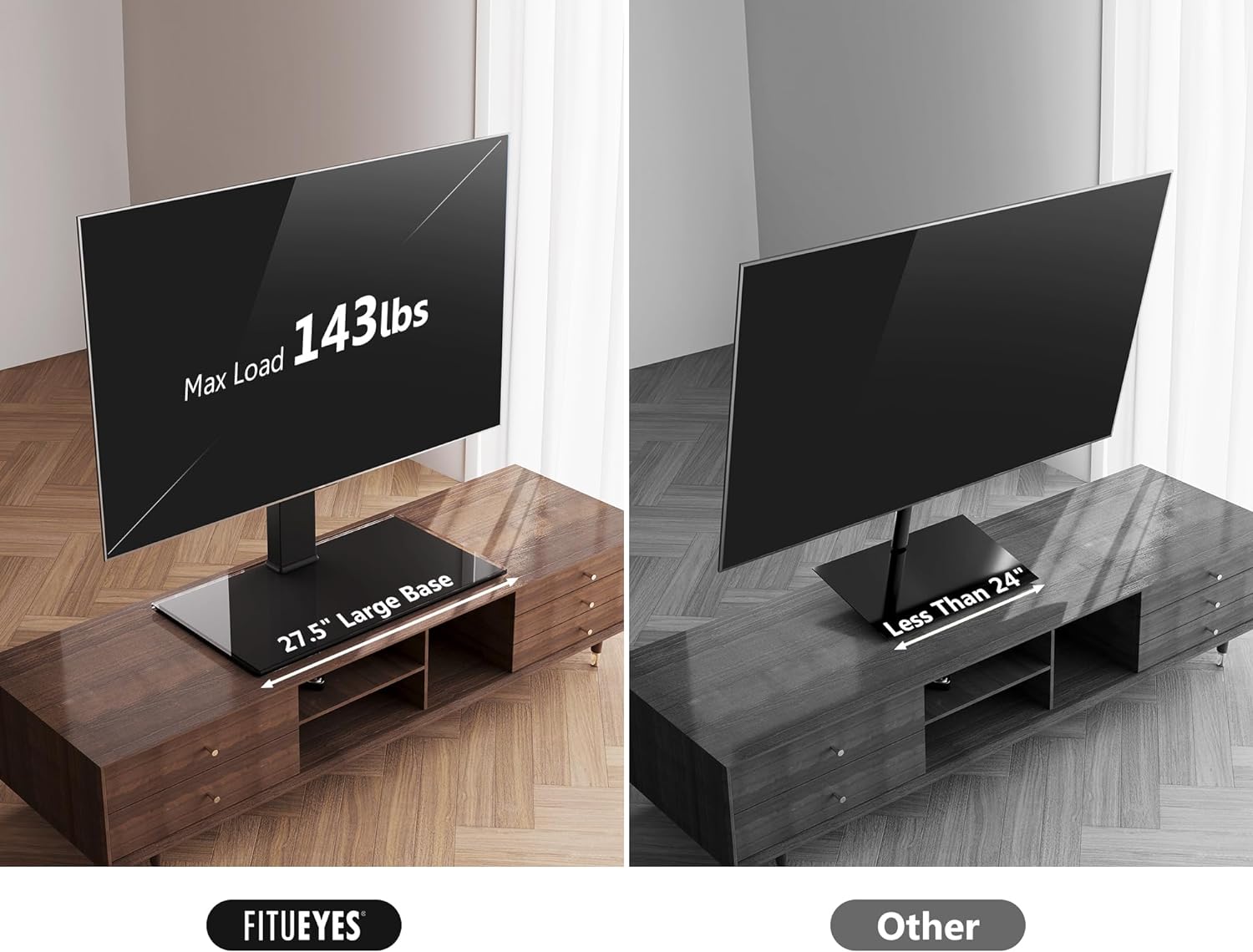 FITUEYES 50 - 85 inch Tabletop TV Stand, Stable TV Pedestal Stand with Height Adjustment, 80° Swivel & Tempered Glass Base, Holds 65kgs, Max VESA 800X600 mm   Import  Single ASIN  Import  Multiple ASIN ×Product customization General Descri - Amazing Gadgets Outlet