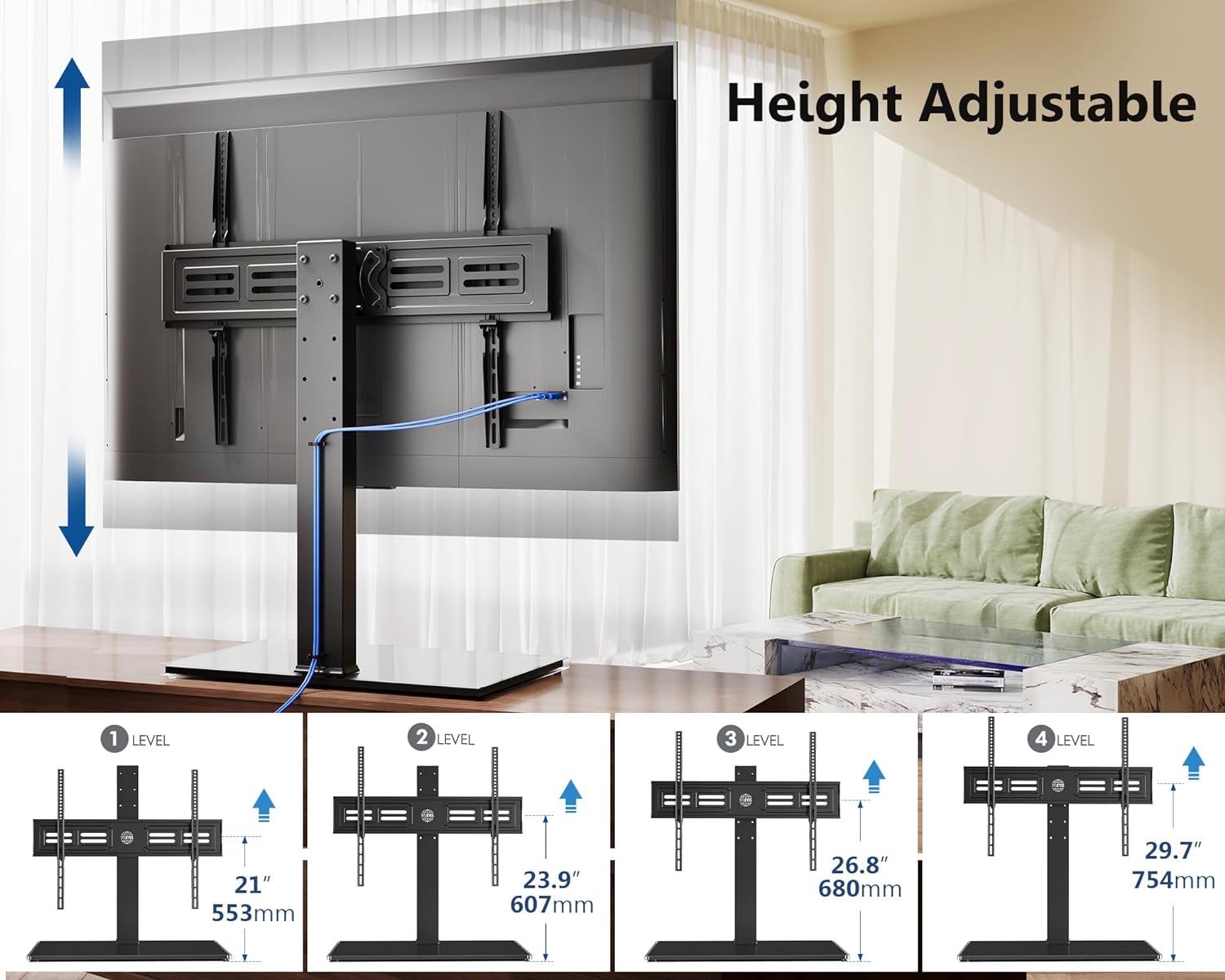 FITUEYES 50 - 85 inch Tabletop TV Stand, Stable TV Pedestal Stand with Height Adjustment, 80° Swivel & Tempered Glass Base, Holds 65kgs, Max VESA 800X600 mm   Import  Single ASIN  Import  Multiple ASIN ×Product customization General Descri - Amazing Gadgets Outlet