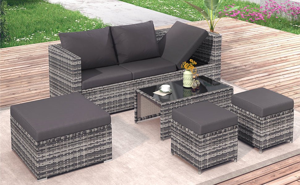 HESHU 6 Seater Rattan Garden Furniture Sofa & Coffee Table Set Outdoor Patio Furniture Wicker Weave Chair Space - saving Compact - Gray   Import  Single ASIN  Import  Multiple ASIN ×Product customization General Description Gallery Rev - Amazing Gadgets Outlet