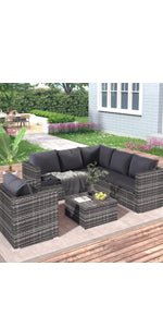 HESHU 6 Seater Rattan Garden Furniture Sofa & Coffee Table Set Outdoor Patio Furniture Wicker Weave Chair Space - saving Compact - Gray   Import  Single ASIN  Import  Multiple ASIN ×Product customization General Description Gallery Rev - Amazing Gadgets Outlet