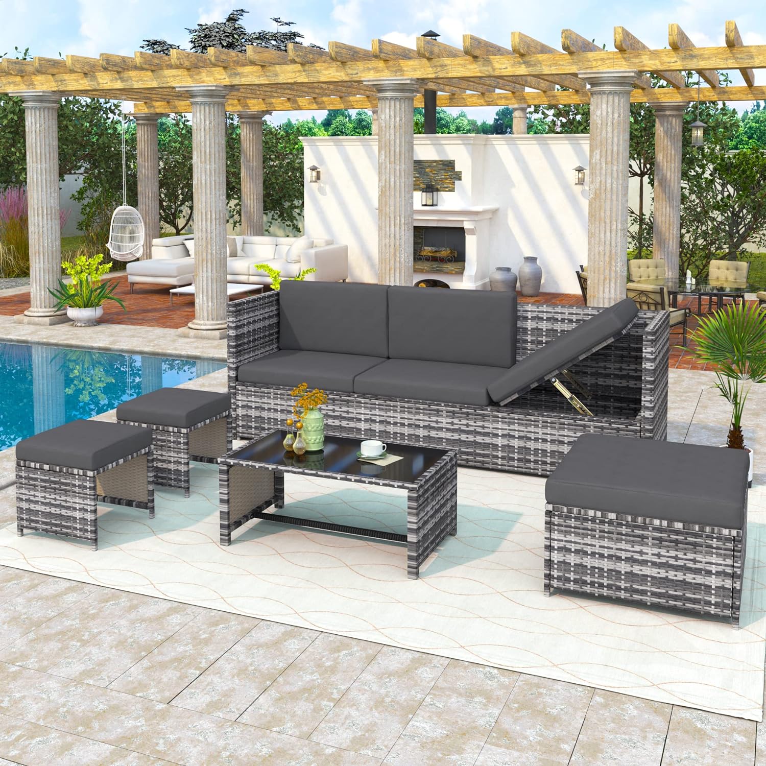 HESHU 6 Seater Rattan Garden Furniture Sofa & Coffee Table Set Outdoor Patio Furniture Wicker Weave Chair Space - saving Compact - Gray   Import  Single ASIN  Import  Multiple ASIN ×Product customization General Description Gallery Rev - Amazing Gadgets Outlet