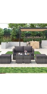 HESHU 6 Seater Rattan Garden Furniture Sofa & Coffee Table Set Outdoor Patio Furniture Wicker Weave Chair Space - saving Compact - Gray   Import  Single ASIN  Import  Multiple ASIN ×Product customization General Description Gallery Rev - Amazing Gadgets Outlet