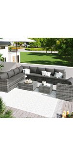 HESHU 6 Seater Rattan Garden Furniture Sofa & Coffee Table Set Outdoor Patio Furniture Wicker Weave Chair Space - saving Compact - Gray   Import  Single ASIN  Import  Multiple ASIN ×Product customization General Description Gallery Rev - Amazing Gadgets Outlet