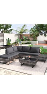 HESHU 6 Seater Rattan Garden Furniture Sofa & Coffee Table Set Outdoor Patio Furniture Wicker Weave Chair Space - saving Compact - Gray   Import  Single ASIN  Import  Multiple ASIN ×Product customization General Description Gallery Rev - Amazing Gadgets Outlet