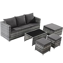 HESHU 6 Seater Rattan Garden Furniture Sofa & Coffee Table Set Outdoor Patio Furniture Wicker Weave Chair Space - saving Compact - Gray   Import  Single ASIN  Import  Multiple ASIN ×Product customization General Description Gallery Rev - Amazing Gadgets Outlet