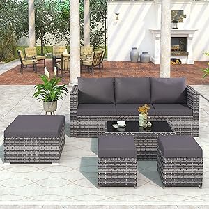 HESHU 6 Seater Rattan Garden Furniture Sofa & Coffee Table Set Outdoor Patio Furniture Wicker Weave Chair Space - saving Compact - Gray   Import  Single ASIN  Import  Multiple ASIN ×Product customization General Description Gallery Rev - Amazing Gadgets Outlet