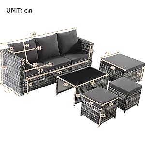 HESHU 6 Seater Rattan Garden Furniture Sofa & Coffee Table Set Outdoor Patio Furniture Wicker Weave Chair Space - saving Compact - Gray   Import  Single ASIN  Import  Multiple ASIN ×Product customization General Description Gallery Rev - Amazing Gadgets Outlet