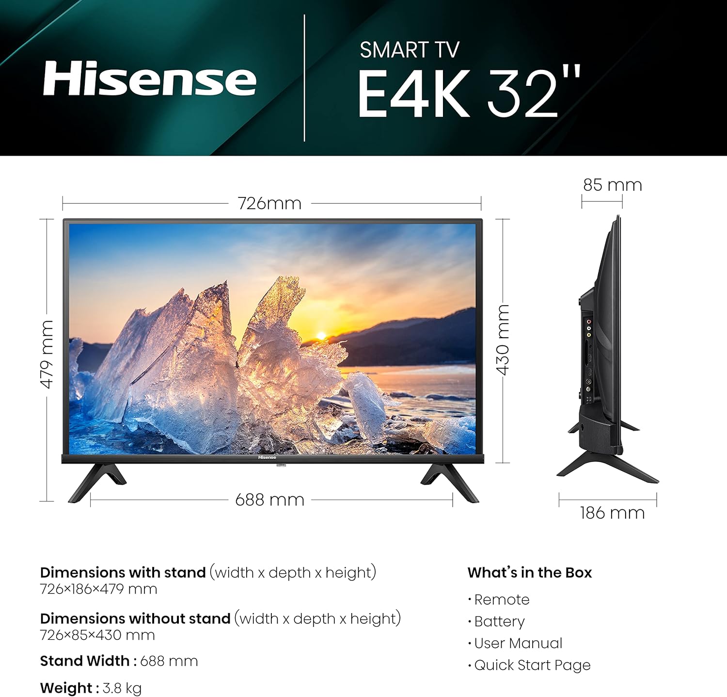 Hisense 32 Inch HD VIDAA Smart TV 32E4KTUK - Natural Enhancer, HDMI, Share to TV, and Youtube, Freeview Play, Netflix and Disney+ (2023 New Model), Operating System VIDAA   Import  Single ASIN  Import  Multiple ASIN ×Product customization - Amazing Gadgets Outlet