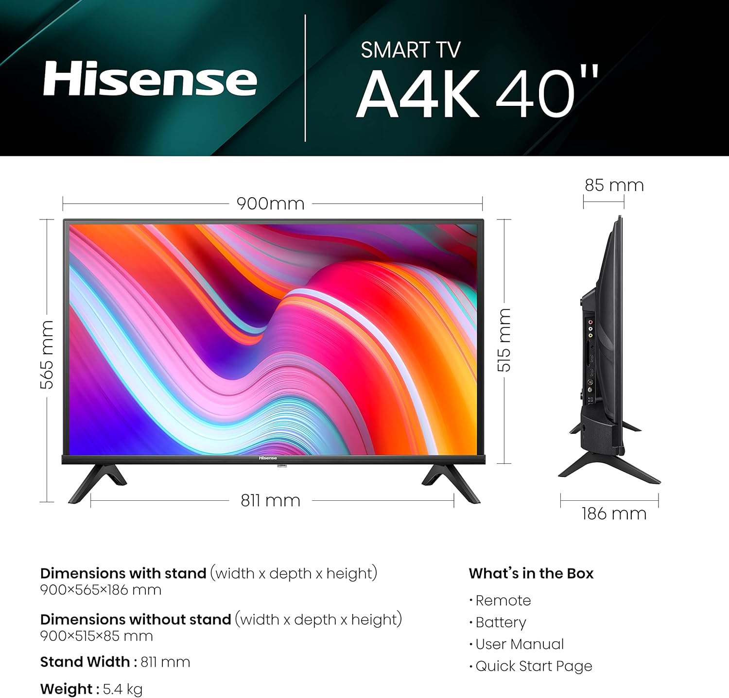 Hisense 40 Inch FHD VIDAA Smart TV 40A4KTUK - Natural Enhancer, HDMI, Share to TV, and Youtube, Freeview Play, Netflix and Disney+ (2023 New Model), Operating System VIDAA   Import  Single ASIN  Import  Multiple ASIN ×Product customization - Amazing Gadgets Outlet