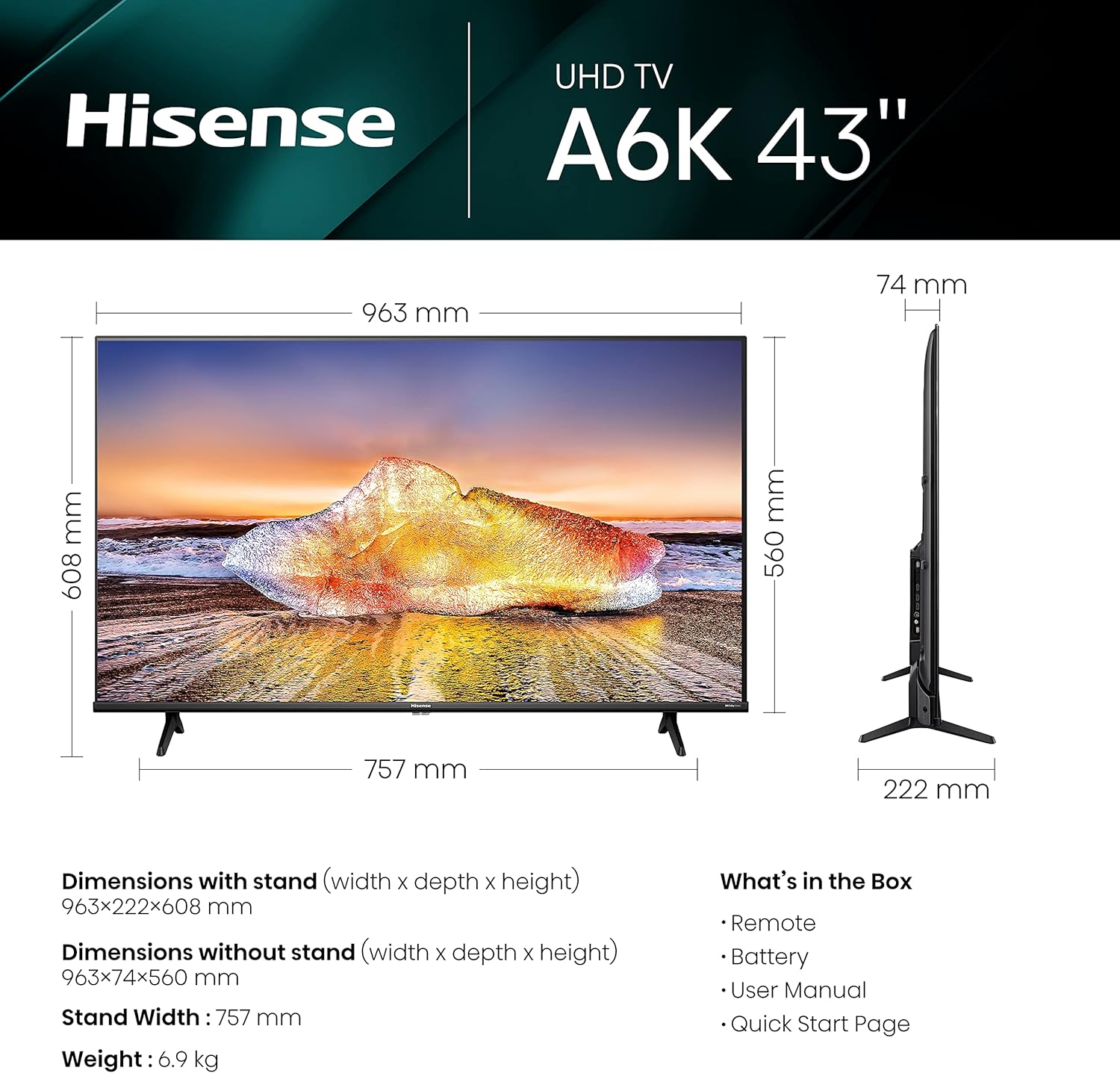 Hisense 43 Inch VIDAA Smart TV 43A6KTUK - Dolby Vision, Pixel Tuning, Voice Remote, Share to TV, and Youtube, Freeview Play, Netflix and Disney (2023 New Model), Black   Import  Single ASIN  Import  Multiple ASIN ×Product customization Gen - Amazing Gadgets Outlet