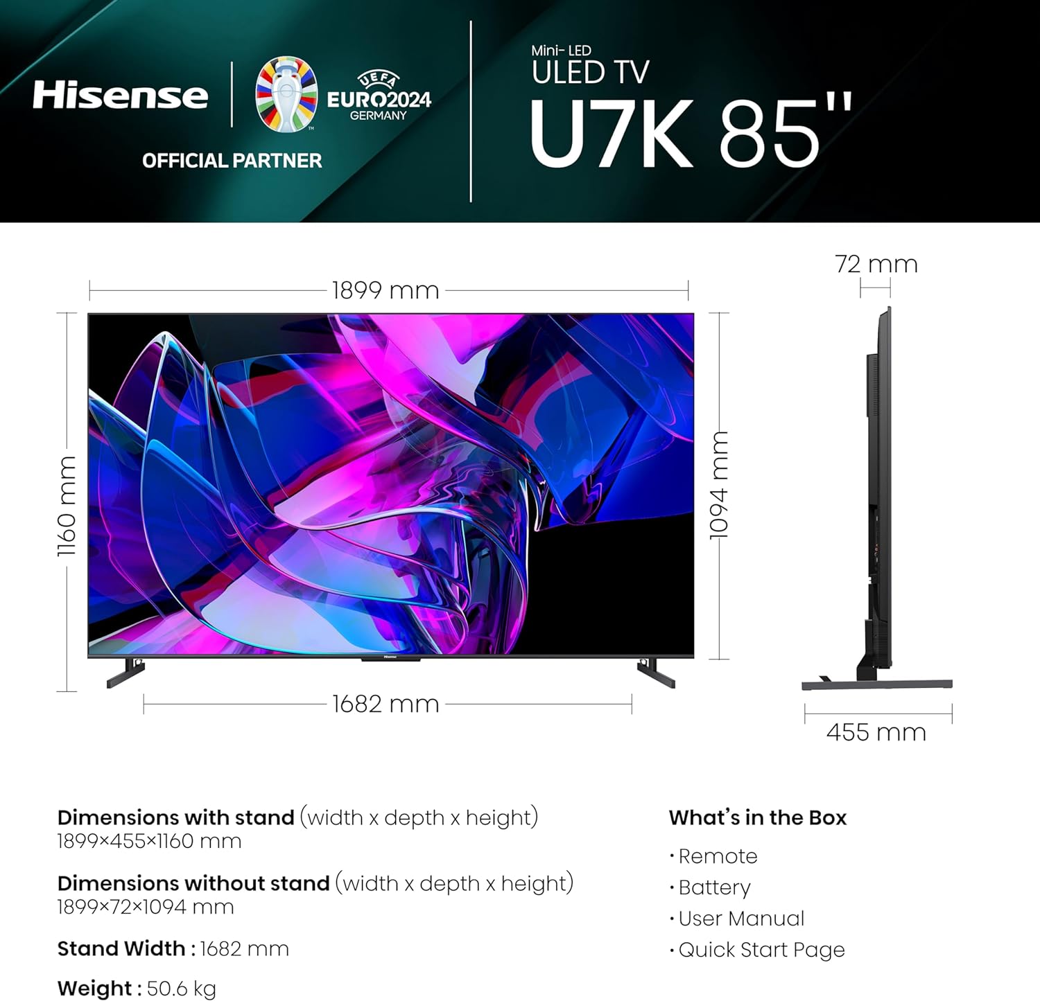 HISENSE 85 Inch 144Hz ULED Mini - LED Smart TV 85U7KQTUK - 144Hz VRR, HDMI 2.1, Quantum Dot Colour, Dolby Vision IQ, VIDAA Smart TV, and Youtube, Freeview Play, Netflix and Disney+ (2023 New Model)   Import  Single ASIN  Import  Multiple ASIN ×Prod - Amazing Gadgets Outlet