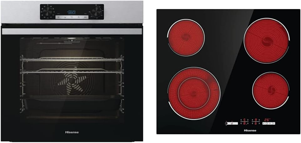 Hisense BI62212ABUK Built - in Electric Single Oven - Black - A Rated, 22 x 23 x 23 inches & E6432C Built - in 60cm Electric Ceramic Hob with Child Lock, Touch control, Timer Function - Amazing Gadgets Outlet