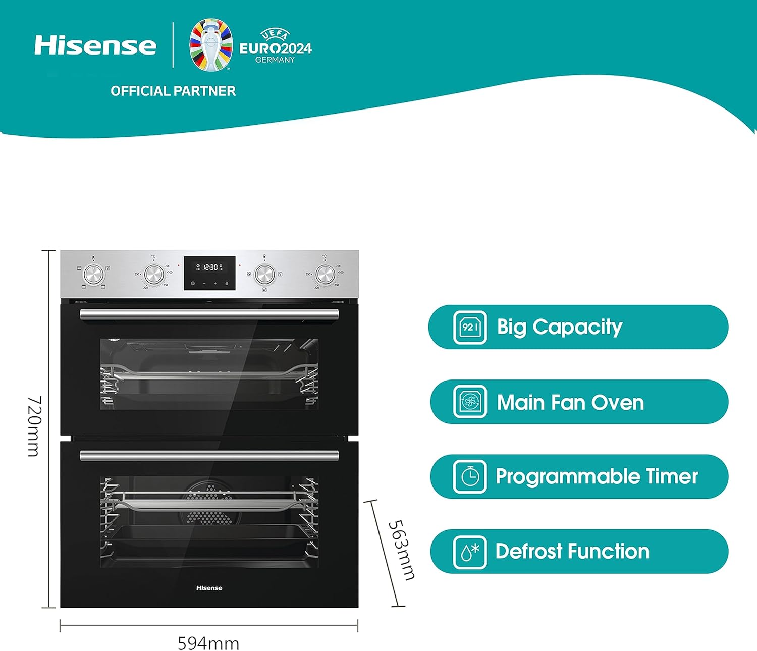 Hisense BID99222CXUK Built In Electric Double Oven - Stainless Steel - A/A Rated, Extra Large - Amazing Gadgets Outlet