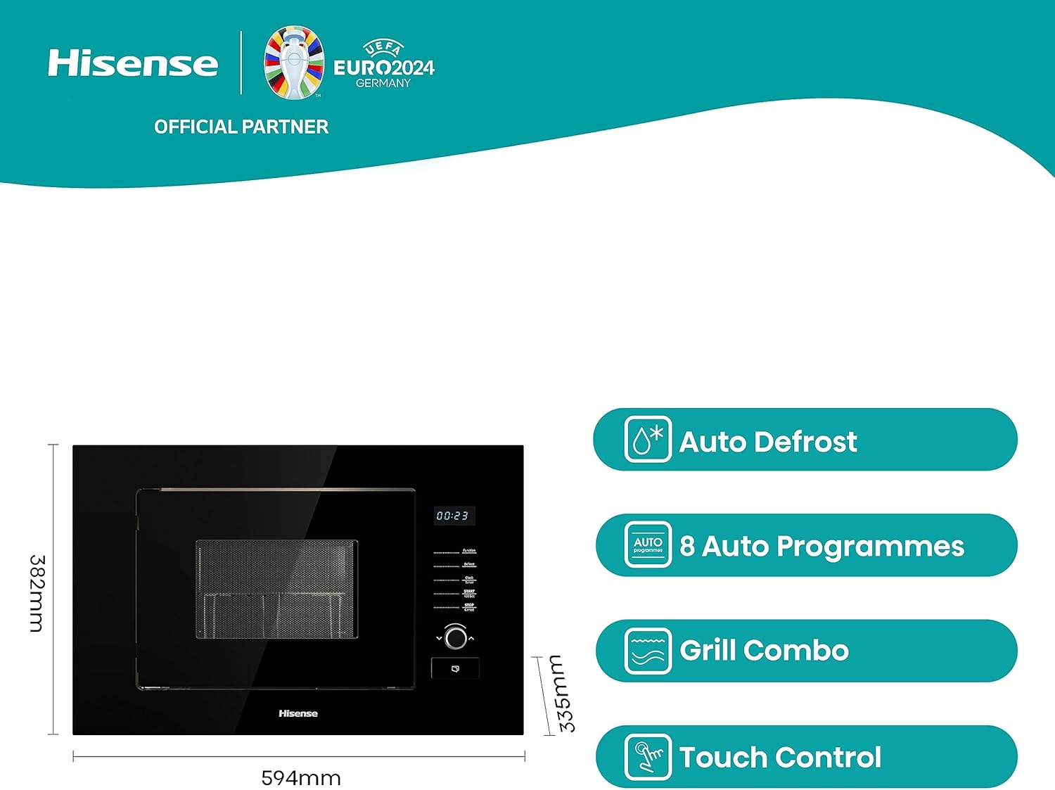 Hisense HB20MOBX5UK Integrated Built - In 20 Litre 800W Microwave oven - Black - Amazing Gadgets Outlet