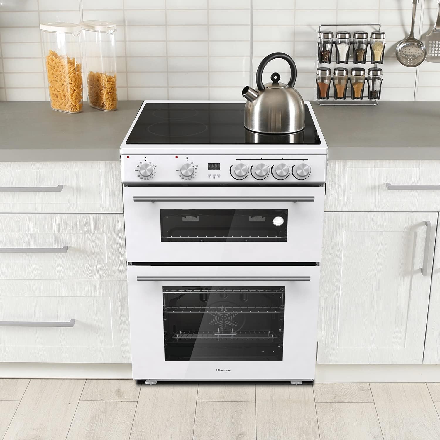 Hisense HDE3211BWUK 60cm Electric Cooker with Ceramic Hob - White A Rated Double Oven - White - Amazing Gadgets Outlet