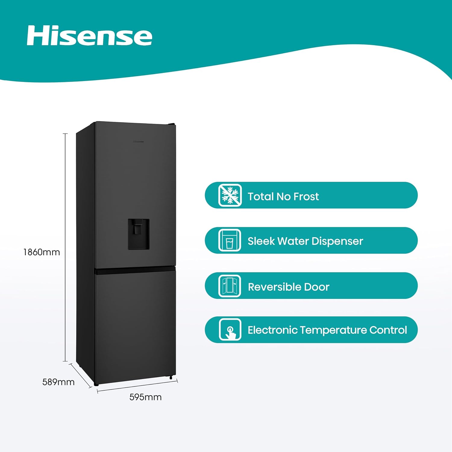 Hisense RB390N4WBE 60cm Freestanding 60/40 Fridge Freezer - 304 litre capacity - Total No Frost - Non - plumbed Water Dispenser - Black - F Rated, H186 x W59.5 x D59.0   Import  Single ASIN  Import  Multiple ASIN ×Product customization Gener - Amazing Gadgets Outlet