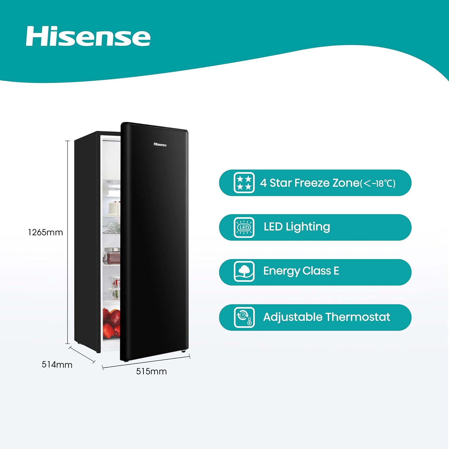 Hisense RR220D4BBE 52cm Freestanding Retro Fridge - 165 - litre capacity with 4 star Ice box - Auto Defrost - Wine Rack - Black - E Rated, H128 x W51.9 x D51.3   Import  Single ASIN  Import  Multiple ASIN ×Product customization General Desc - Amazing Gadgets Outlet