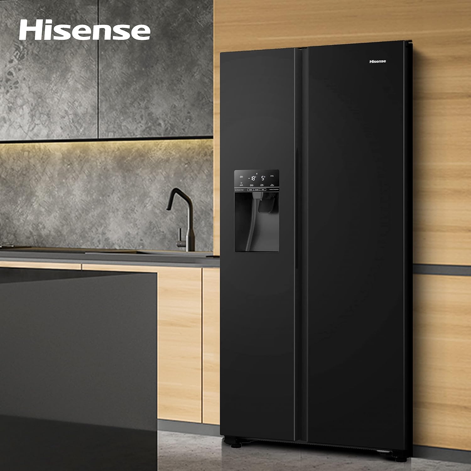 Hisense RS694N4TBF Freestanding American Side - by - side Door American Fridge Freezer 610L, Black, with Non - Plumbed Water and Ice Dispenser, Black, 91 × 179.3 × 68.5 cm (W×H×D)   Import  Single ASIN  Import  Multiple ASIN ×Product customization - Amazing Gadgets Outlet