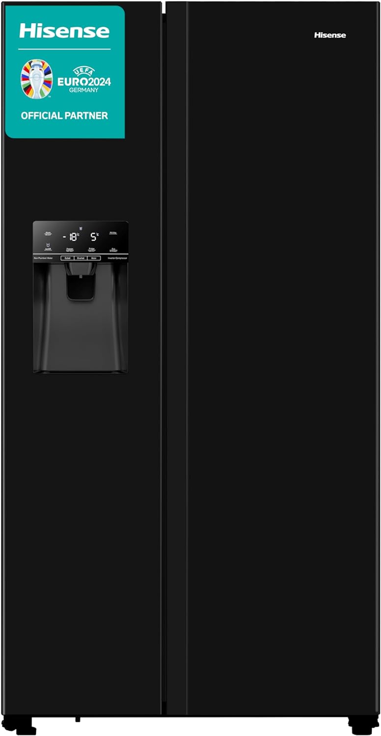 Hisense RS694N4TBF Freestanding American Side - by - side Door American Fridge Freezer 610L, Black, with Non - Plumbed Water and Ice Dispenser, Black, 91 × 179.3 × 68.5 cm (W×H×D)   Import  Single ASIN  Import  Multiple ASIN ×Product customization - Amazing Gadgets Outlet