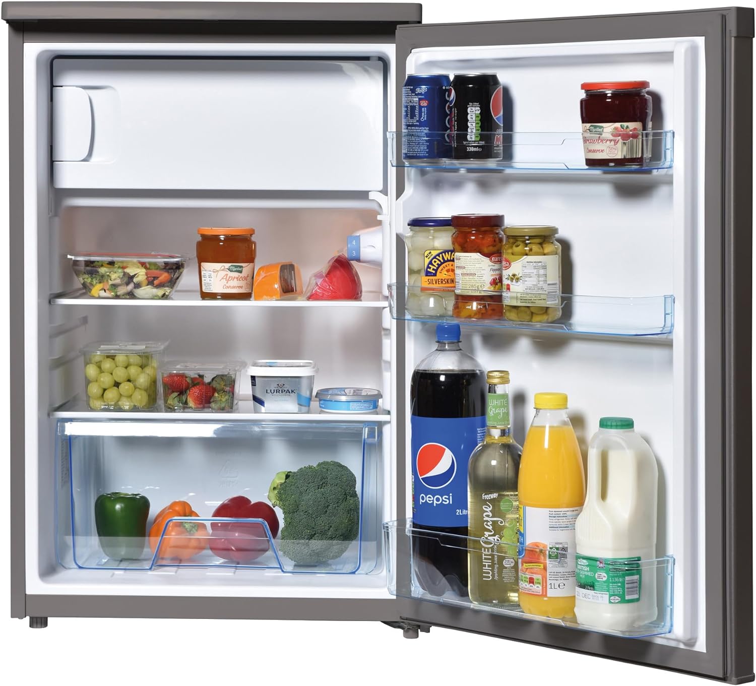 Igenix IG155X Freestanding Under Counter Fridge With 2 Adjustable Shelves, 1 Salad Drawer, 3 Door Shelves, Reversible Door, 95 Litre Capacity Fridge, 14 Litre Ice Box, 55 cm Wide, Inox   Import  Single ASIN  Import  Multiple ASIN ×Product customi - Amazing Gadgets Outlet