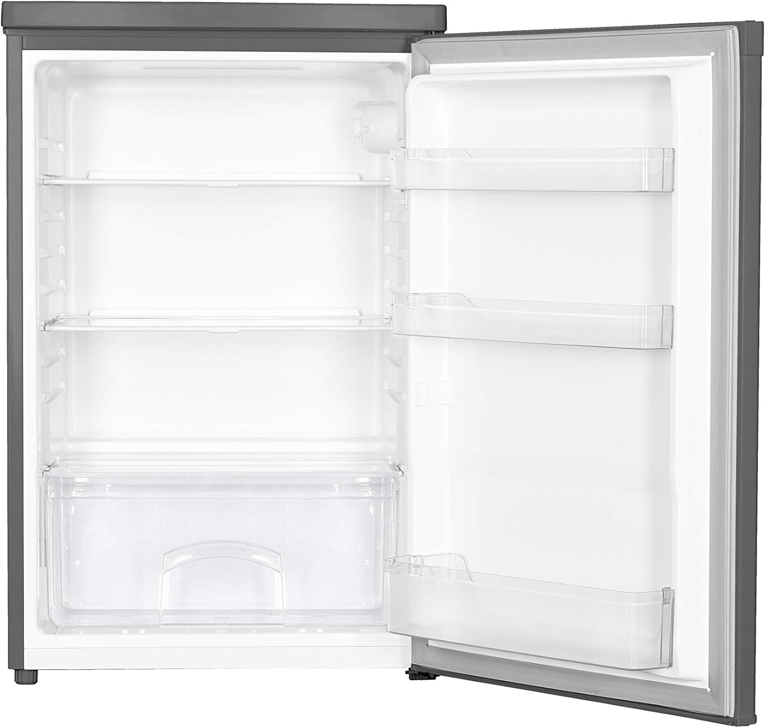 Igenix IG255X Freestanding Under Counter Larder Fridge with 2 Adjustable Glass Shelves, 1 Salad Drawer with Shelf On Top, Reversible Door, 136 Litre Capacity, 55 cm Wide, Inox   Import  Single ASIN  Import  Multiple ASIN ×Product customization - Amazing Gadgets Outlet