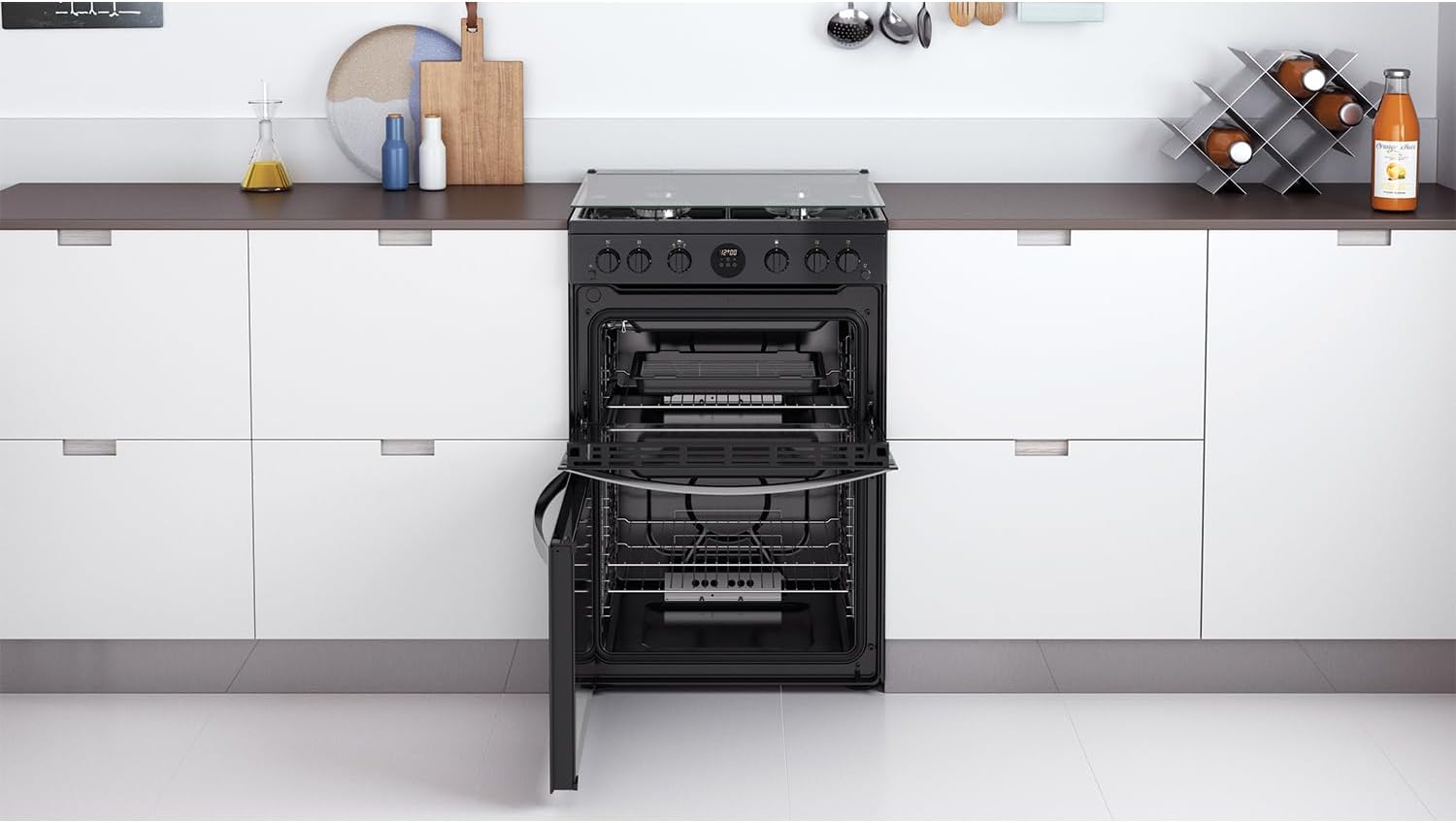 Indesit 60cm Double Oven Gas Cooker with Catalytic Liners - Black - Amazing Gadgets Outlet