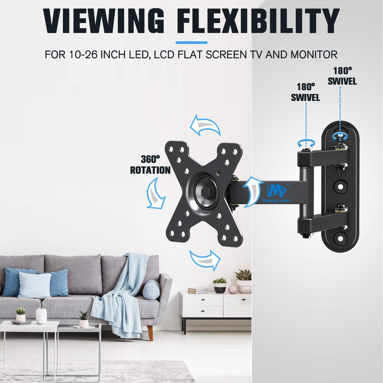 Mounting Dream TV Wall Bracket Mount for Most 10 - 26 inch TVs and Monitors with VESA 50x50mm, 75x75mm and 100x100mm up to 15 KG, Monitor Wall Mount Bracket Swivels, Tilts, 360° Rotates MD2463 - 02   Import  Single ASIN  Import  Multiple ASIN ×Produc - Amazing Gadgets Outlet