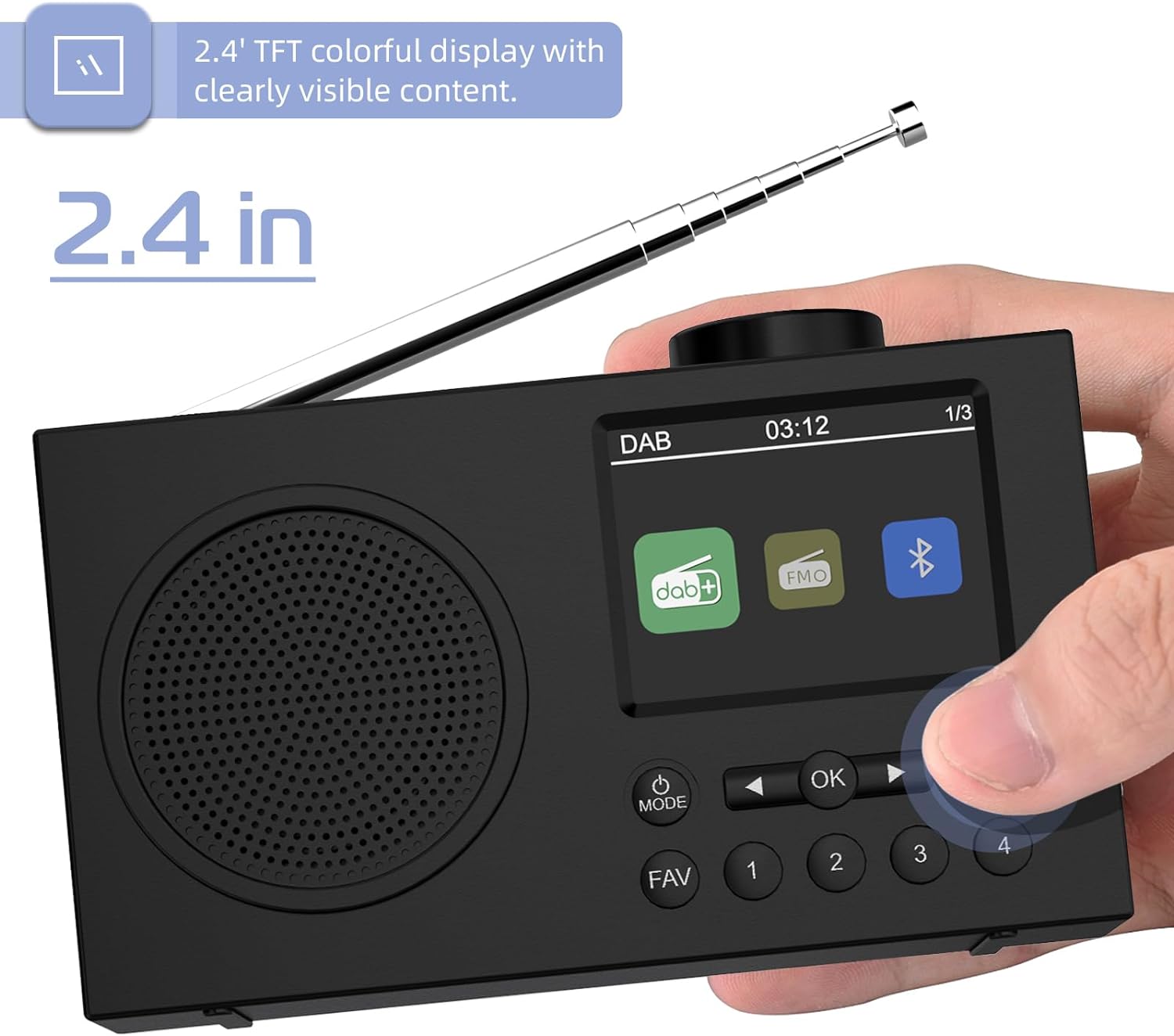 Mycket DAB Radio Portable, DAB Plus Digital Radio, FM Radio, Small Kitchen Radio Mains and Battery, Dual Alarms Clock, Sleep Timer, 40 Presets Stations, Headphone port, 2" Large Colour Display - Amazing Gadgets Outlet