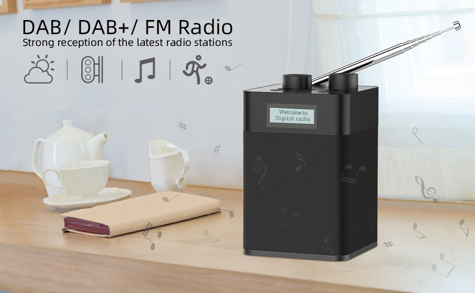 Mycket DAB/DAB+ Digital & FM Radio, Mains and Battery Powered Radio,Portable DAB Radio,Rechargeable USB MP3 Player with Bluetooth/U Disk, 80 Preset Stations,Headphone Input Radio for Home,Travel - Black - Amazing Gadgets Outlet