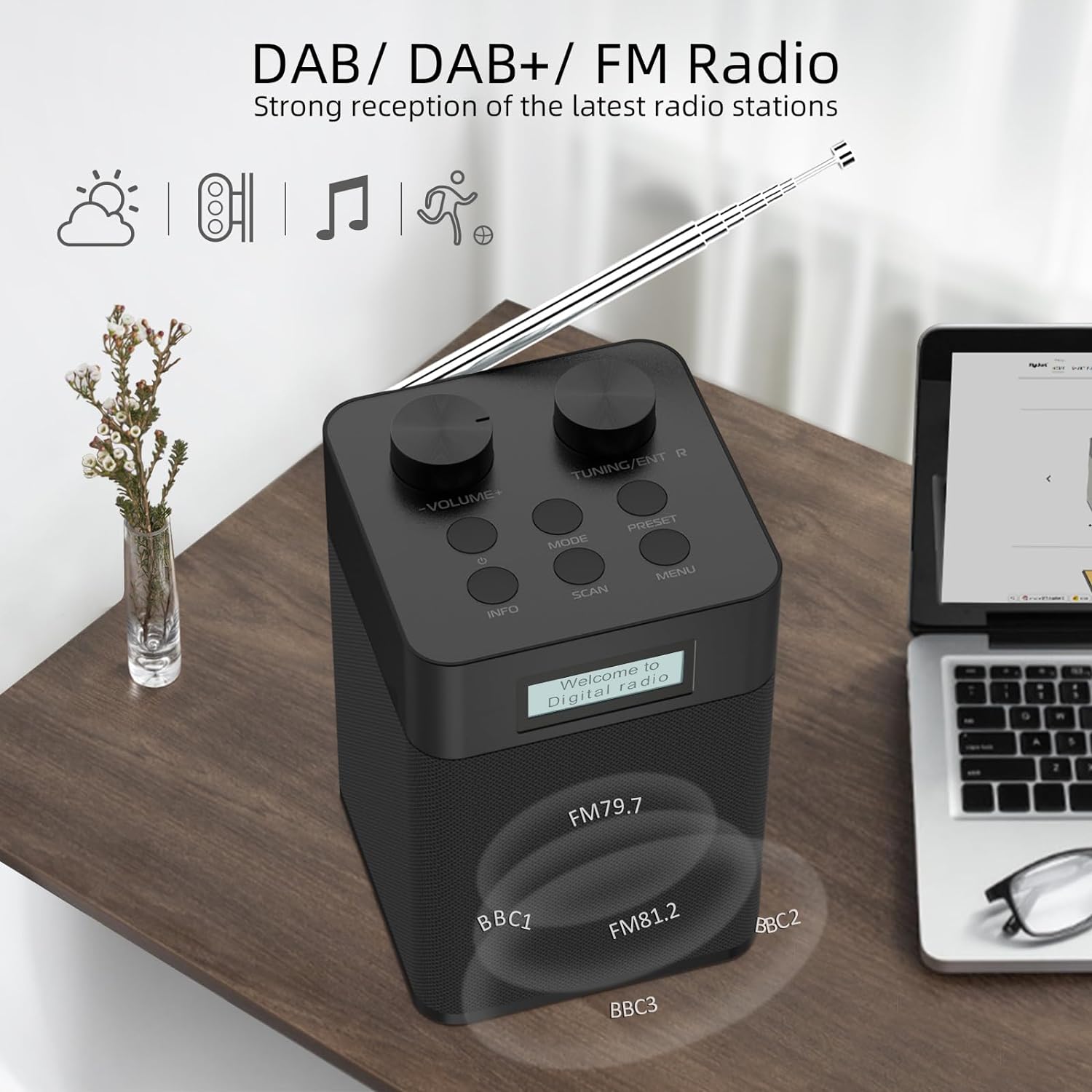 Mycket DAB/DAB+ Digital & FM Radio, Mains and Battery Powered Radio,Portable DAB Radio,Rechargeable USB MP3 Player with Bluetooth/U Disk, 80 Preset Stations,Headphone Input Radio for Home,Travel - Black - Amazing Gadgets Outlet