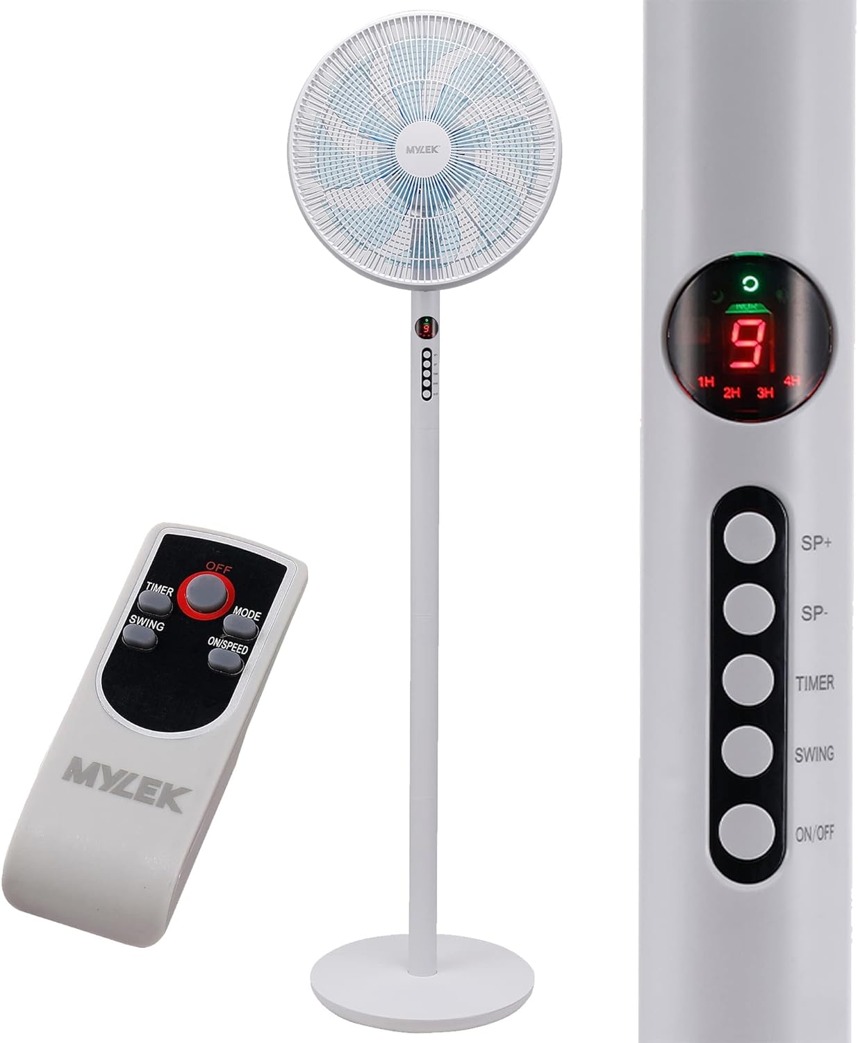 MYLEK 14" Adjustable Stand Fan & Desk Fan 60W with Remote Control - Oscillating Pedestal Fan with Timer, 3 Speed Settings & 3 Wind Modes - Remote Control Operated (White) - Amazing Gadgets Outlet