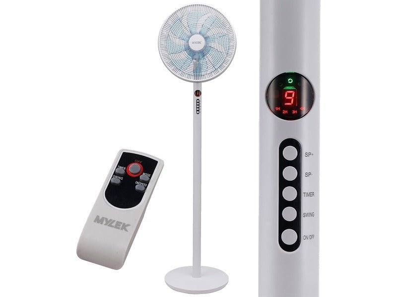 MYLEK 14" Adjustable Stand Fan & Desk Fan 60W with Remote Control - Oscillating Pedestal Fan with Timer, 3 Speed Settings & 3 Wind Modes - Remote Control Operated (White) - Amazing Gadgets Outlet