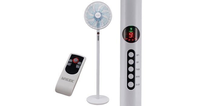 MYLEK 14" Adjustable Stand Fan & Desk Fan 60W with Remote Control - Oscillating Pedestal Fan with Timer, 3 Speed Settings & 3 Wind Modes - Remote Control Operated (White) - Amazing Gadgets Outlet