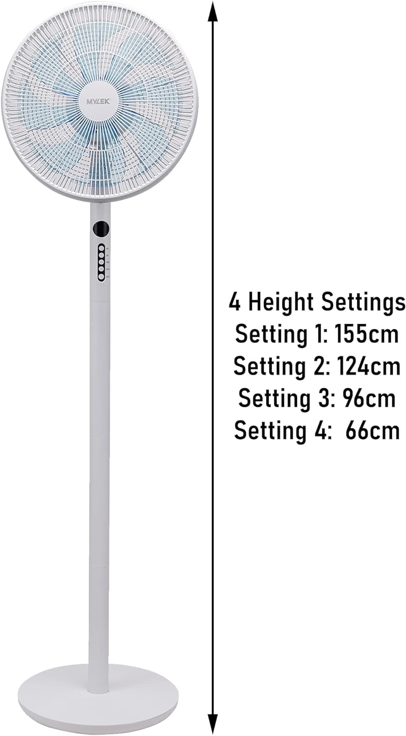 MYLEK 14" Adjustable Stand Fan & Desk Fan 60W with Remote Control - Oscillating Pedestal Fan with Timer, 3 Speed Settings & 3 Wind Modes - Remote Control Operated (White) - Amazing Gadgets Outlet