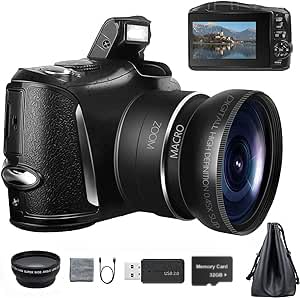 NBD Digital Camera 4K Ultra HD 48MP Vlogging with Wide Angle Lens Zoom 16 x, 3.0 Inch Screen Compact All - in - One Cameras, Black - Amazing Gadgets Outlet